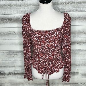 Burgundy floral square neck top